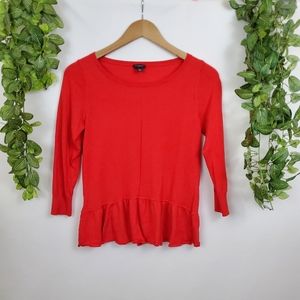 Ann Taylor Red Peplum Hem Lightweight Sweater Top